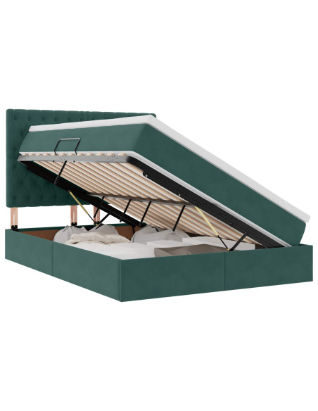 Letto con contenitore e LED Verde Scuro 140 x 200 cm Velluto