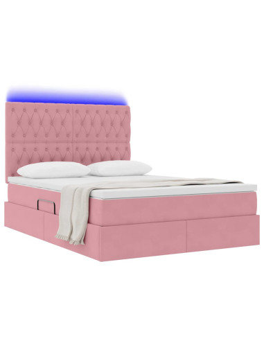 Letto con contenitore e LED con led Rosa 140 x 200 cm Velluto