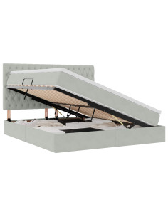Letto con contenitore e LED Grigio chiaro 160 x 200 cm Velluto 2