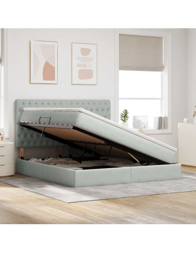 Letto con contenitore e LED Grigio chiaro 160 x 200 cm Velluto