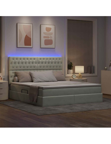 Letto con contenitore e LED Grigio chiaro 160 x 200 cm Velluto