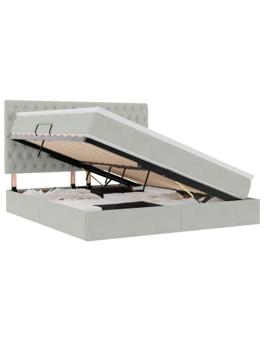 Letto con contenitore e LED Grigio chiaro 180 x 200 cm Velluto