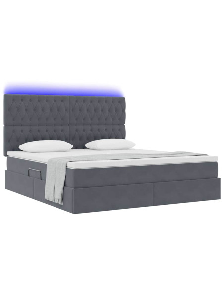 Letto con contenitore e LED Grigio scuro 180 x 200 cm Velluto