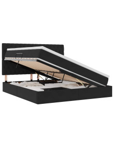 Letto con contenitore e LED con led Nero 180 x 200 cm Velluto 2