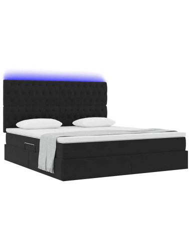 Letto con contenitore e LED con led Nero 180 x 200 cm Velluto