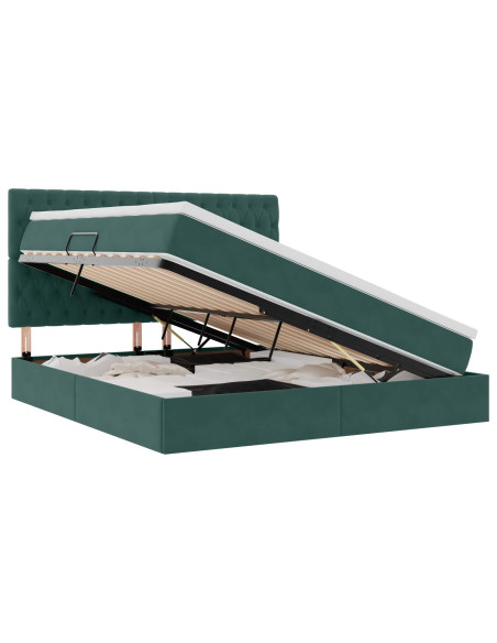 Letto con contenitore e LED Verde Scuro 180 x 200 cm Velluto