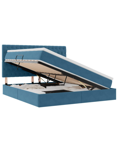 Letto con contenitore e LED Blu Scuro 180 x 200 cm Velluto