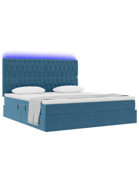 Letto con contenitore e LED Blu Scuro 180 x 200 cm Velluto
