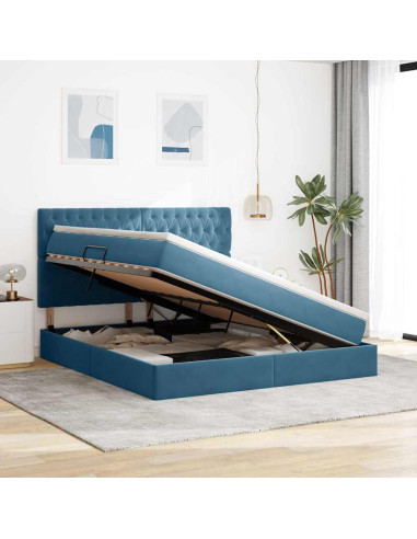 Letto con contenitore e LED Blu Scuro 180 x 200 cm Velluto