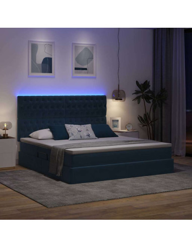 Letto con contenitore e LED Blu Scuro 180 x 200 cm Velluto