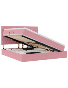 Letto con contenitore e LED con led Rosa 180 x 200 cm Velluto 2