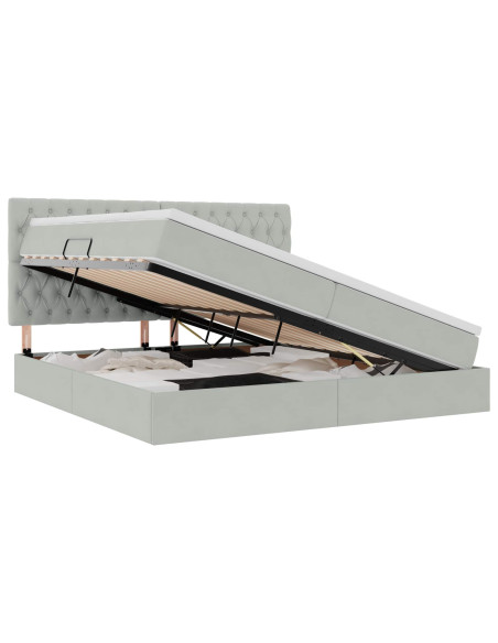 Letto con contenitore e LED Grigio chiaro 200 x 200 cm Velluto