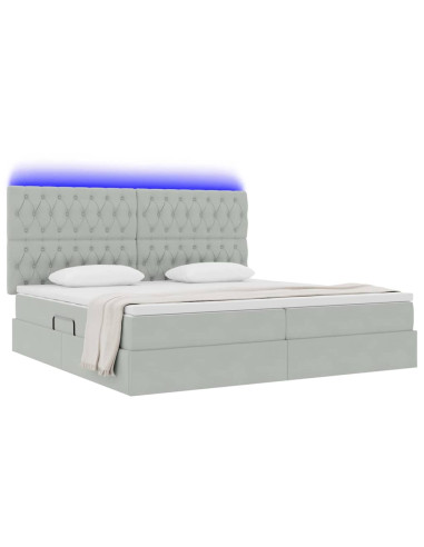 Letto con contenitore e LED Grigio chiaro 200 x 200 cm Velluto