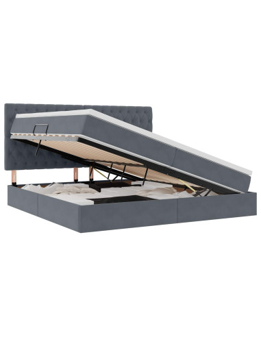 Letto con contenitore e LED Grigio scuro 200 x 200 cm Velluto