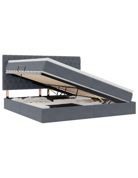 Letto con contenitore e LED Grigio scuro 200 x 200 cm Velluto