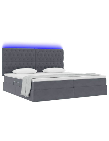 Letto con contenitore e LED Grigio scuro 200 x 200 cm Velluto