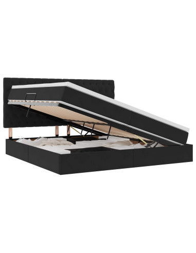 Letto con contenitore e LED con led Nero 200 x 200 cm Velluto