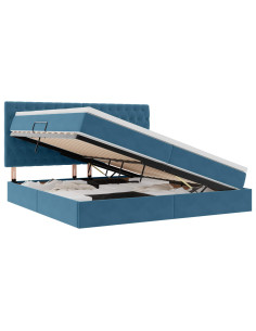 Letto con contenitore e LED Blu Scuro 200 x 200 cm Velluto 2