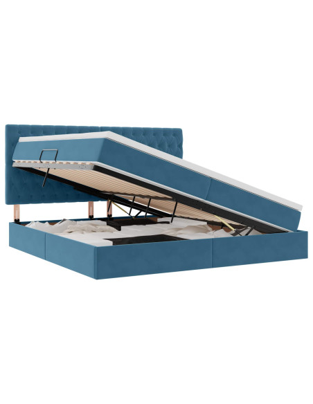 Letto con contenitore e LED Blu Scuro 200 x 200 cm Velluto