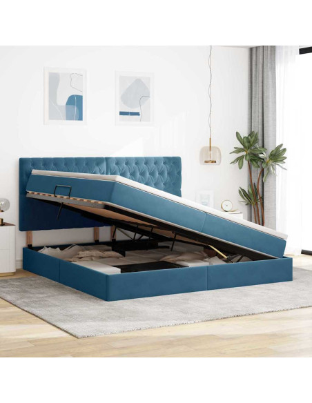 Letto con contenitore e LED Blu Scuro 200 x 200 cm Velluto