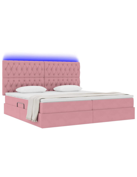 Letto con contenitore e LED con led Rosa 200 x 200 cm Velluto