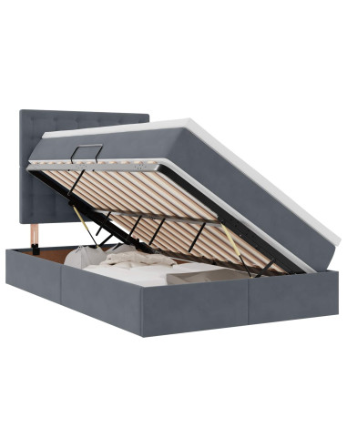 Letto con contenitore e LED Grigio scuro 120 x 190 cm Velluto