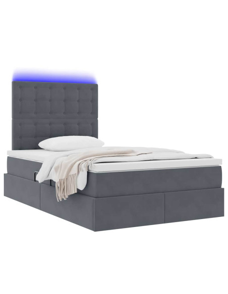 Letto con contenitore e LED Grigio scuro 120 x 190 cm Velluto