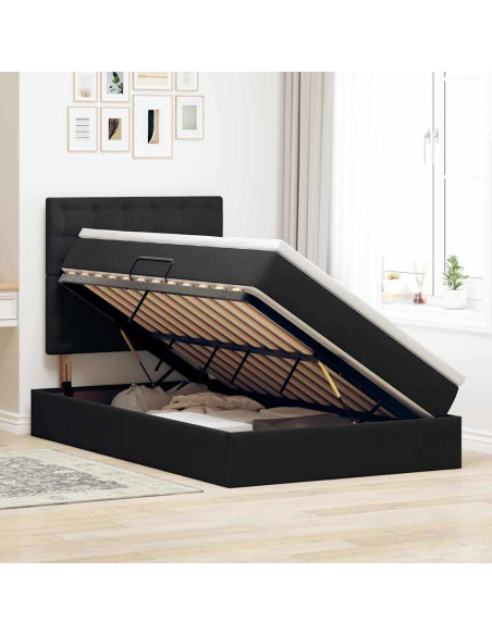 Letto con contenitore e LED con led Nero 120 x 190 cm Velluto
