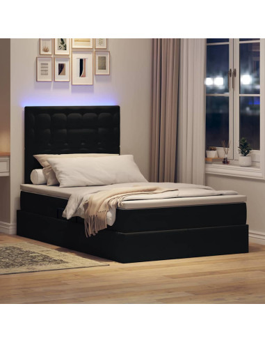 Letto con contenitore e LED con led Nero 120 x 190 cm Velluto