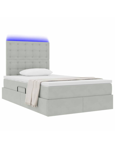 Letto con contenitore e LED Grigio chiaro 120 x 200 cm Velluto