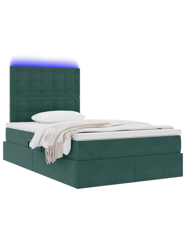 Letto con contenitore e LED Verde Scuro 120 x 200 cm Velluto