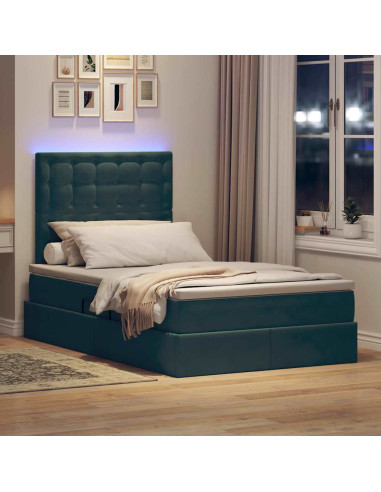 Letto con contenitore e LED Verde Scuro 120 x 200 cm Velluto