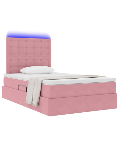 Letto con contenitore e LED con led Rosa 120 x 200 cm Velluto