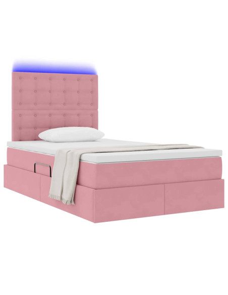 Letto con contenitore e LED con led Rosa 120 x 200 cm Velluto