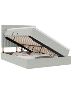 Letto con contenitore e LED Grigio chiaro 140 x 190 cm Velluto 2