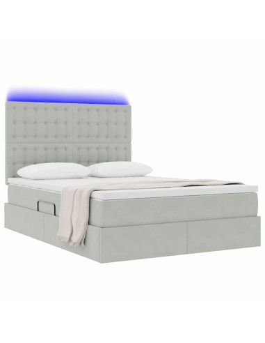 Letto con contenitore e LED Grigio chiaro 140 x 190 cm Velluto