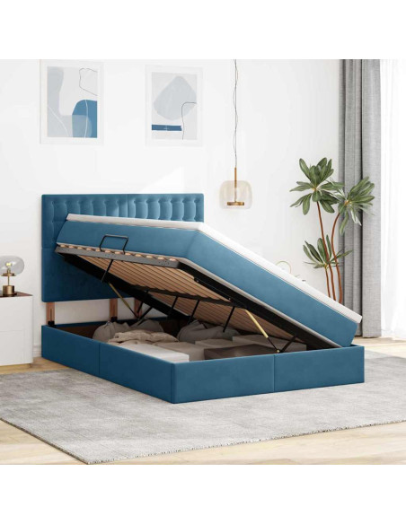 Letto con contenitore e LED Blu Scuro 140 x 200 cm Velluto