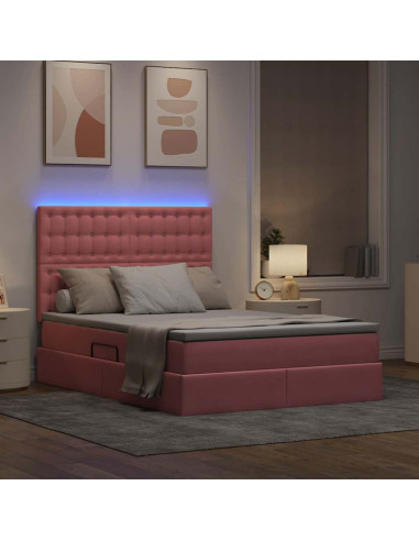 Letto con contenitore e LED con led Rosa 140 x 200 cm Velluto