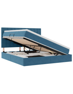 Letto con contenitore e LED Blu Scuro 160 x 200 cm Velluto 2