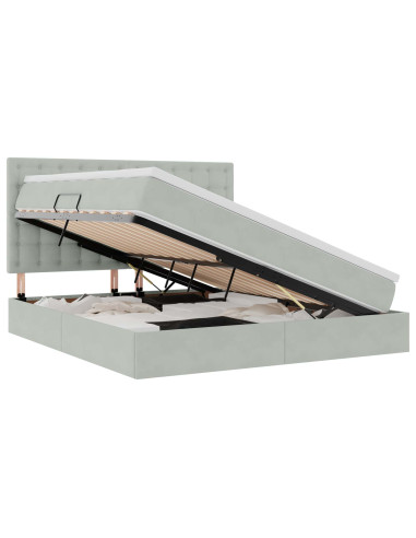 Letto con contenitore e LED Grigio chiaro 180 x 200 cm Velluto