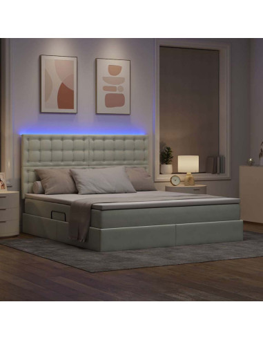 Letto con contenitore e LED Grigio chiaro 180 x 200 cm Velluto