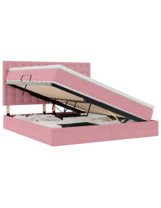 Letto con contenitore e LED con led Rosa 180 x 200 cm Velluto 2
