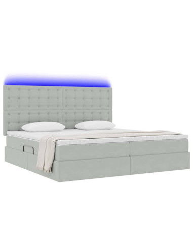 Letto con contenitore e LED Grigio chiaro 200 x 200 cm Velluto