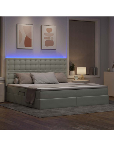 Letto con contenitore e LED Grigio chiaro 200 x 200 cm Velluto