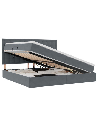Letto con contenitore e LED Grigio scuro 200 x 200 cm Velluto