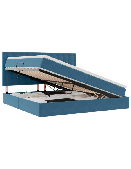 Letto con contenitore e LED Blu Scuro 200 x 200 cm Velluto
