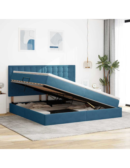 Letto con contenitore e LED Blu Scuro 200 x 200 cm Velluto