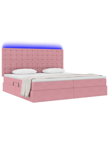 Letto con contenitore e LED con led Rosa 200 x 200 cm Velluto