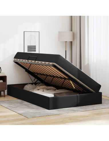 Letto con contenitore e materasso 2 pcs Nero Pelle
