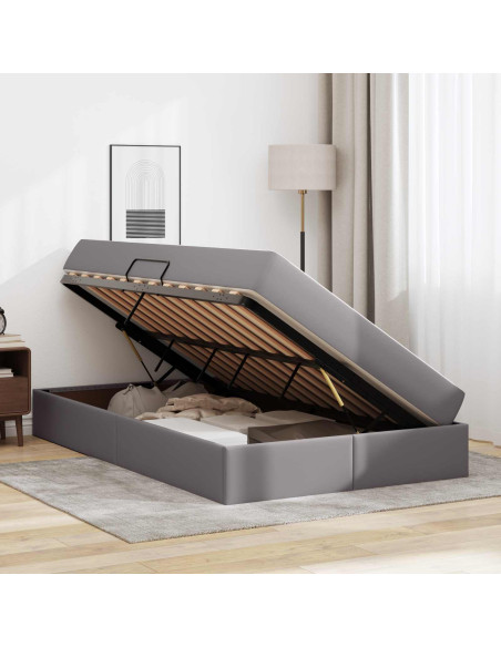 Letto con contenitore e materasso 2 pcs Grigio Pelle